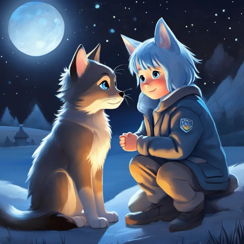Reflecting on their friendship and Grey fur, blue eyes, tiny and brave's bravery under the stars.