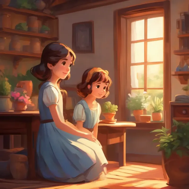 Introduction of Young girl, kind eyes, fair skin, always wearing a humble dress and her stepsisters at home.