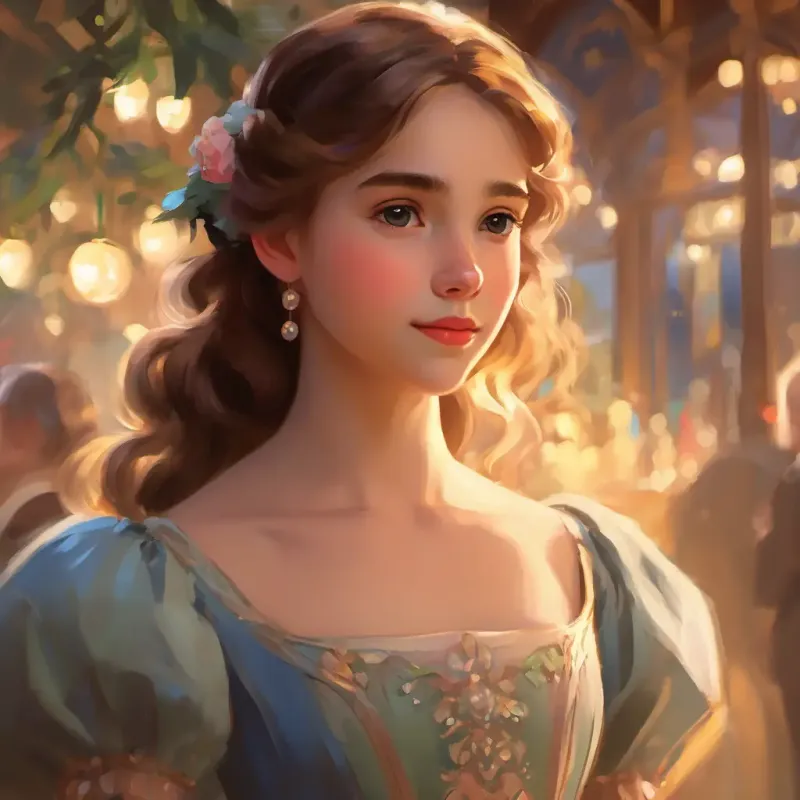 After the ball, Young girl, kind eyes, fair skin, always wearing a humble dress reflects on her experiences.