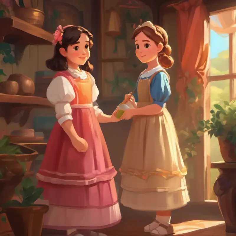 Stepsisters notice the cleanliness; leave Young girl, kind eyes, fair skin, always wearing a humble dress more work.