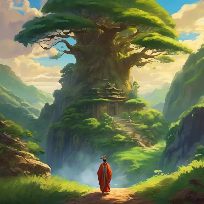 In the land of the Ibo tribe, A wise and powerful deity with a kind face and flowing robes watches over the people and nature.
