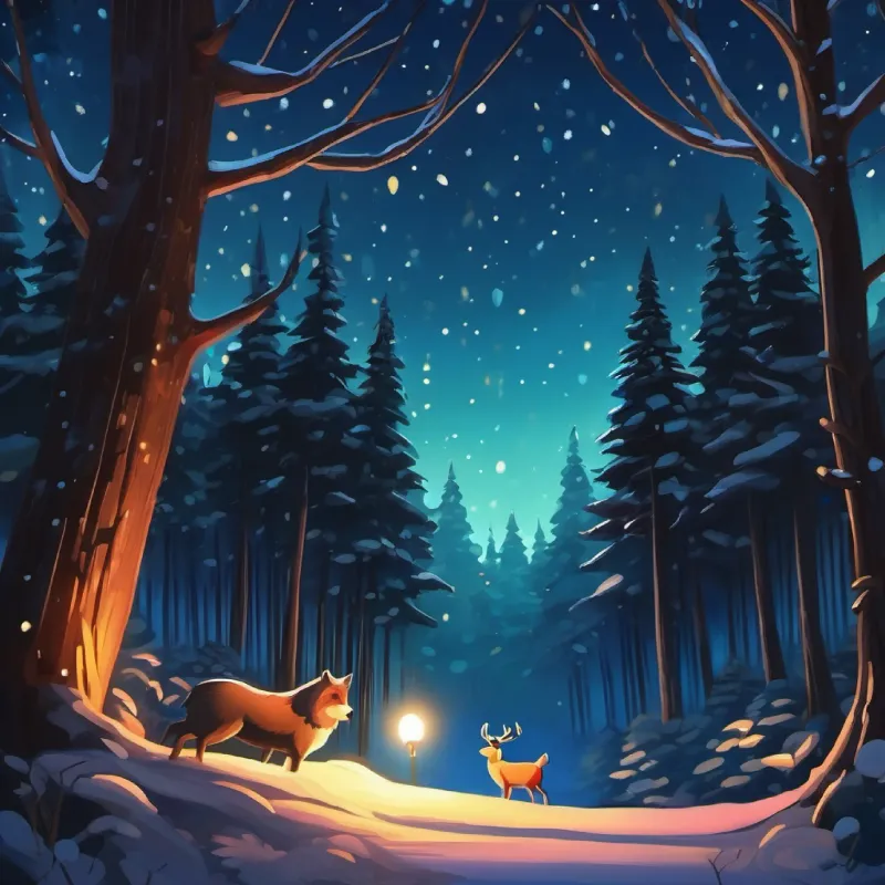 Star illuminates dark woods.