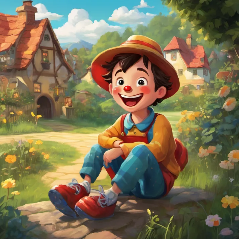 Once upon a time, in a small village called Laughterland, there lived a boy named Benny. Benny was known for his mischievous nature and his ability to make anyone laugh. One evening, as Benny was getting ready for bedtime, he decided to create a funny story that would give everyone a good laugh, from begin to end! So, Benny began his story with a silly start – "Once there was a clumsy clown named Mr. Bumblewhoops, who always tripped over his own big shoes!" Everyone in the village giggled at the thought of a clown stumbling about.