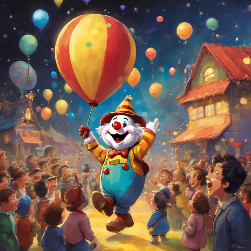 But the laughter didn't stop there. Benny continued, "Eventually, Mr. Bumblewhoops realized that he missed making people laugh. So, he decided to cancel his astronaut dreams and return to his true passion – being a clown!" The villagers clapped and cheered, thrilled that their favorite clown would continue to spread laughter. As the story came to an end, Benny wrapped it up with a final surprise. "Mr. Bumblewhoops returned to Laughterland and opened a circus where he invited all the aliens to perform alongside him!" This clever twist left the villagers laughing so hard that some even rolled on the floor with joy.