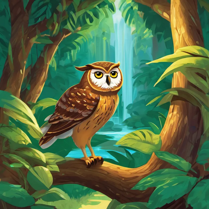 The owl cautioned Benny about the dangers of the jungle and emphasized the importance of honesty. He explained that being honest helps build strong relationships with others and one's own self. Benny listened carefully, understanding the significance of this lesson. Their journey took them through a maze of bushes, across a sparkling river, and into a clearing where a group of animals awaited them. Benny noticed that they were gathered around a gigantic fruit tree, each of them reciting words beginning with different letters of the alphabet. Intrigued, Benny joined them.