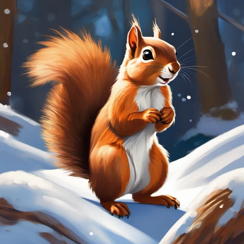 Curious squirrel, brown fur, bright inquisitive eyes embarks on the quest, ensures having her acorn.