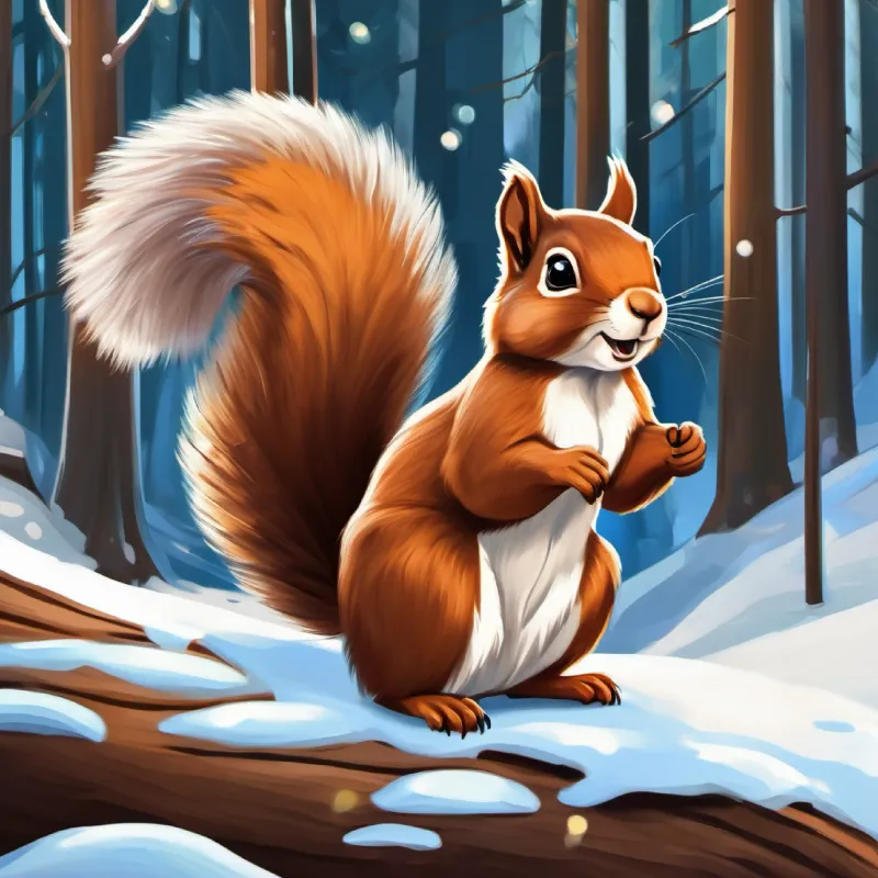 Curious squirrel, brown fur, bright inquisitive eyes solves the riddle: it's the forest's stream.