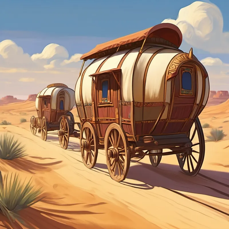 Trade caravans moving through the desert