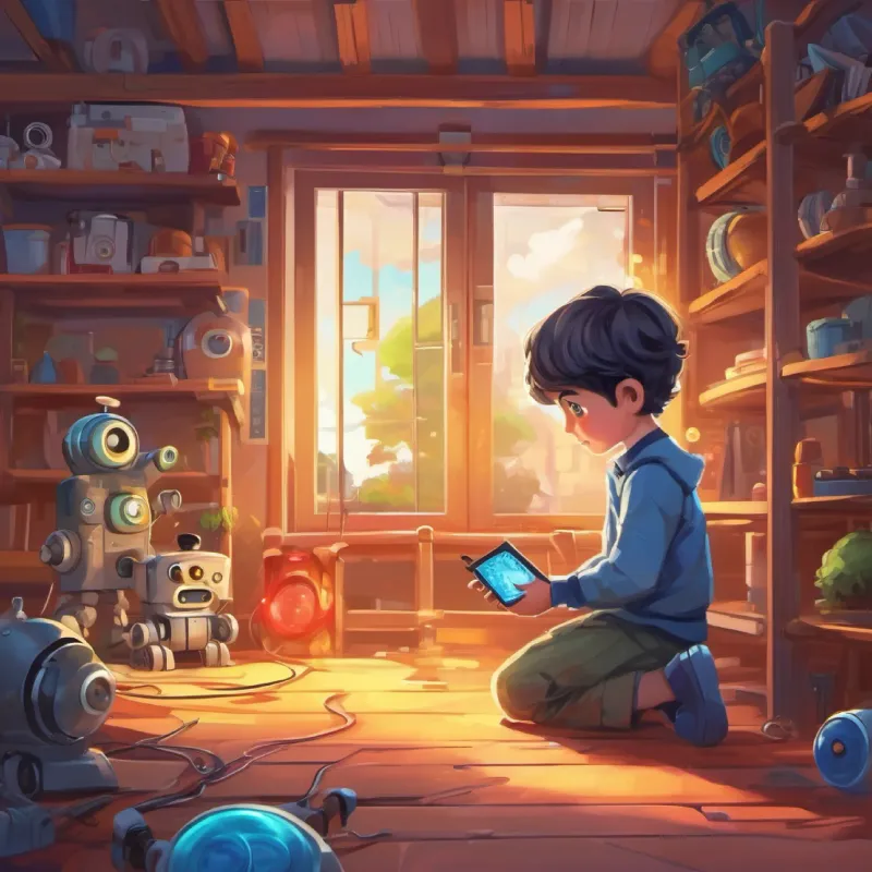 Bright-eyed boy, curious, loves gadgets, lonely feels lonely, decides to build a robot.