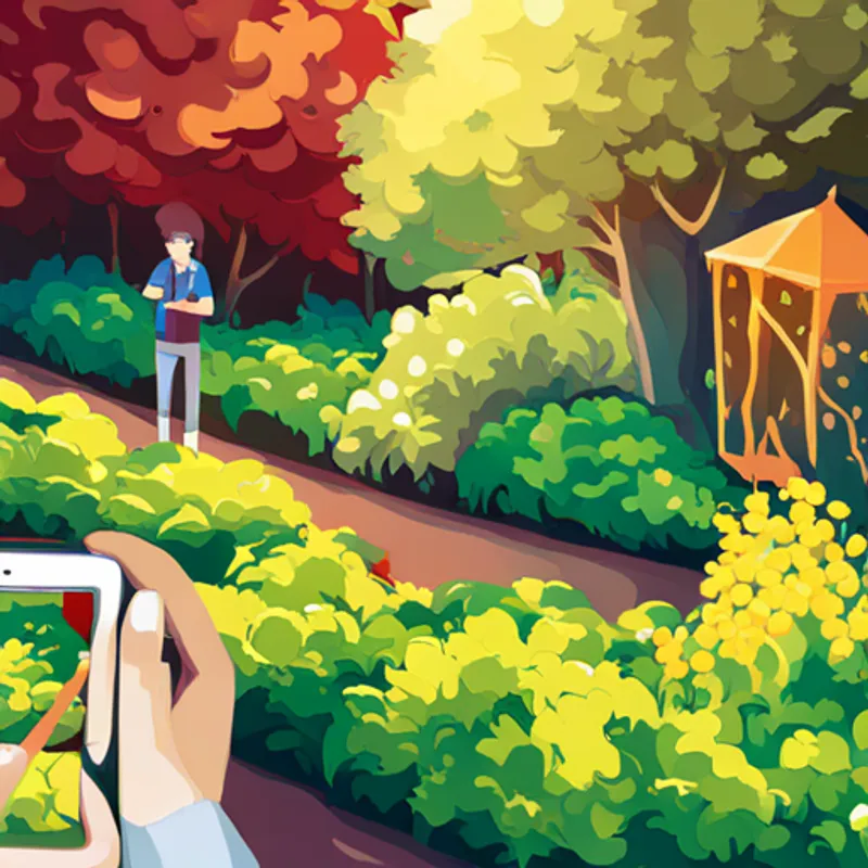 Garden with vegetables, person with smartphone