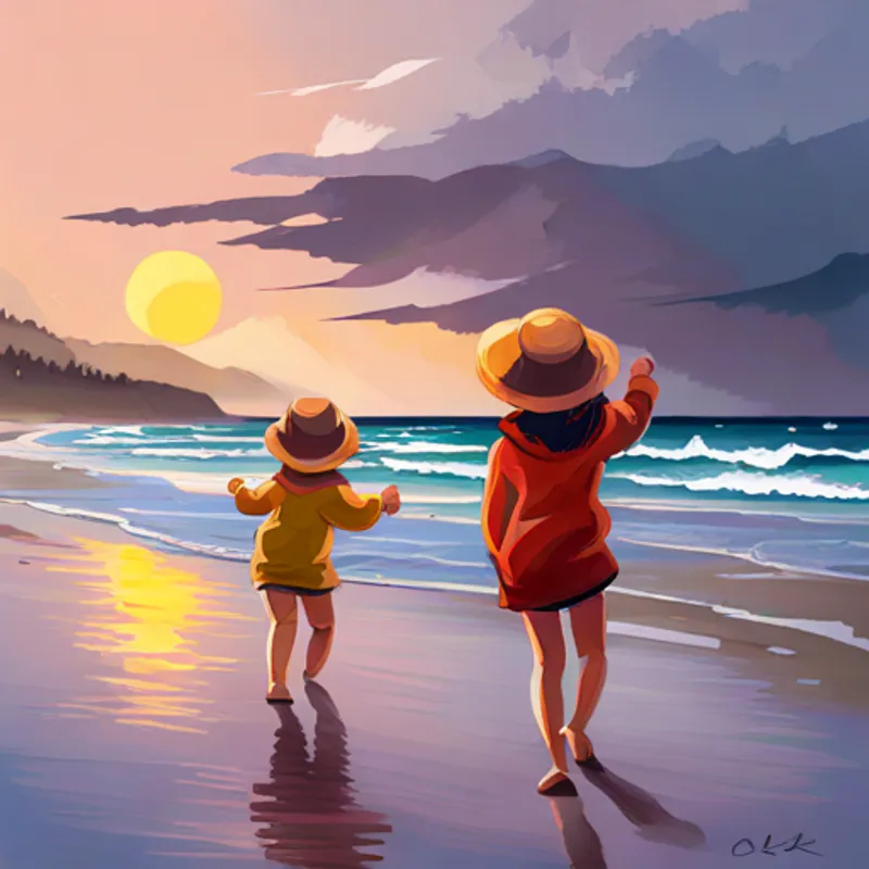 Girls playing on a sandy beach, smiling