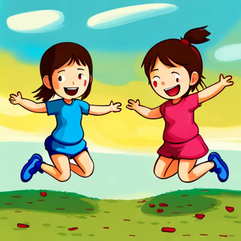 Sisters jumping with joy, surrounded by love
