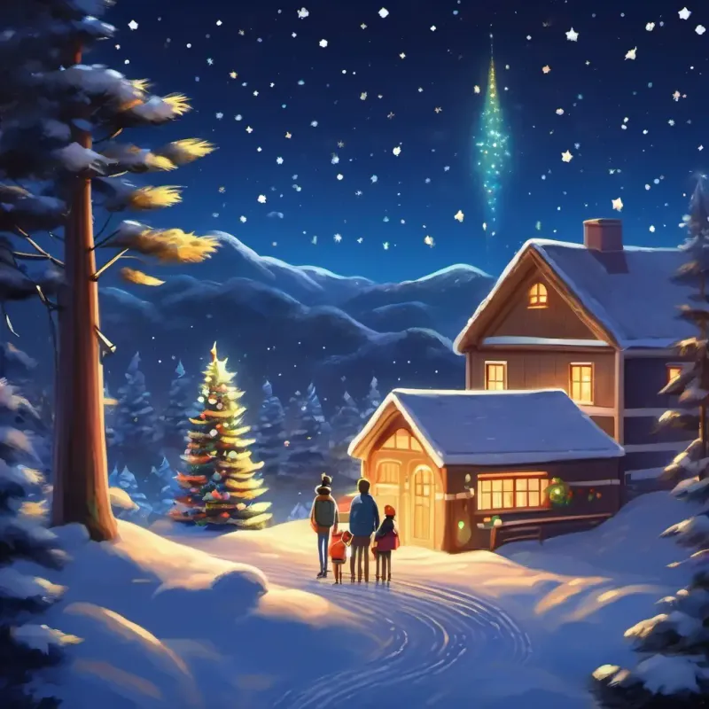 Family stargazing, twinkling stars, peaceful serenity