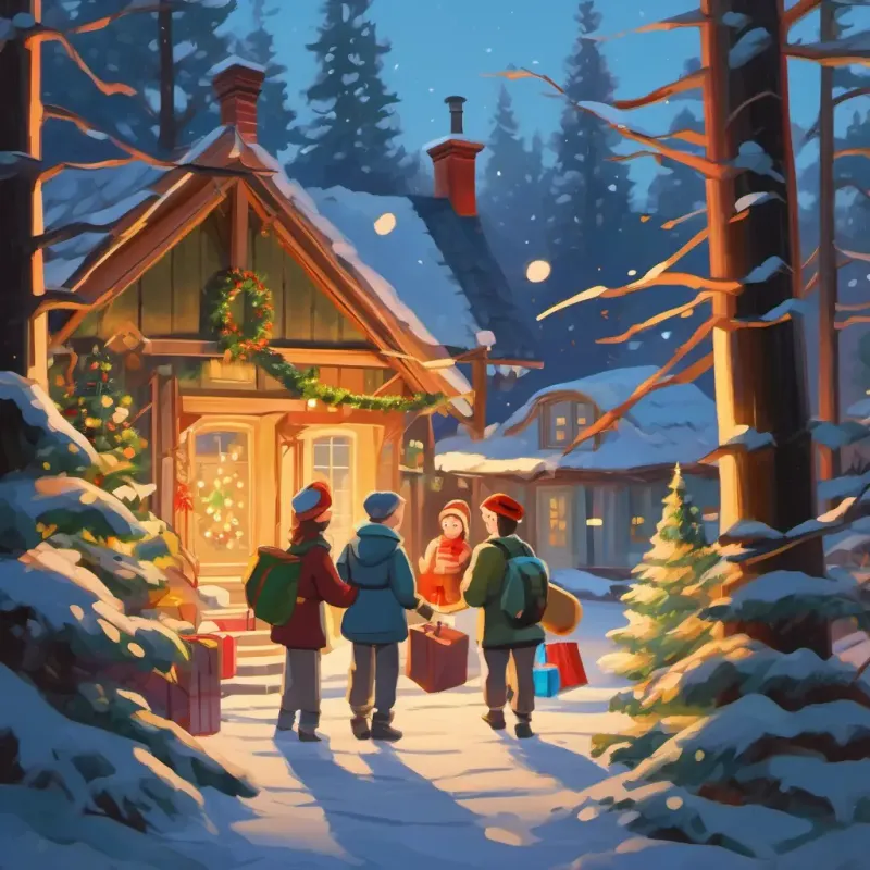 Family packing up, forest in morning light, bittersweet farewell