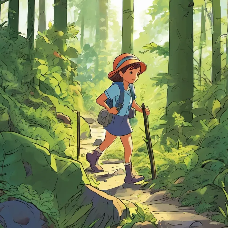 Wasting no time, Eva and her new friends ventured deep into the forest. They encountered many obstacles along the way, like tall thorny bushes, fallen trees, and slippery slopes. But Eva's problem-solving skills came to the rescue. She used a long stick to push aside the thorny bushes, cleared the path by moving the fallen trees, and carefully placed rocks to help create steady steps on the slippery slopes. With each problem she encountered, Eva thought carefully, always finding a clever solution.