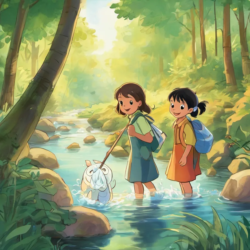 Eva and her new friends hurriedly filled buckets with water, trying their best not to spill a drop. With each bucket, they eagerly made their way back to the river. As they poured the water into the riverbed, everyone watched in awe as the river came to life once again. Cheers of joy filled the air, and the animals couldn't thank Eva enough for her clever problem-solving skills and determination. Eva beamed with pride, knowing that her adventure had made a positive difference in the lives of her forest companions.