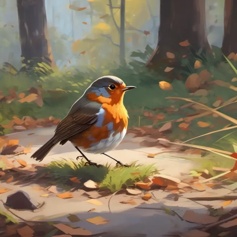 A robin pecking at the ground