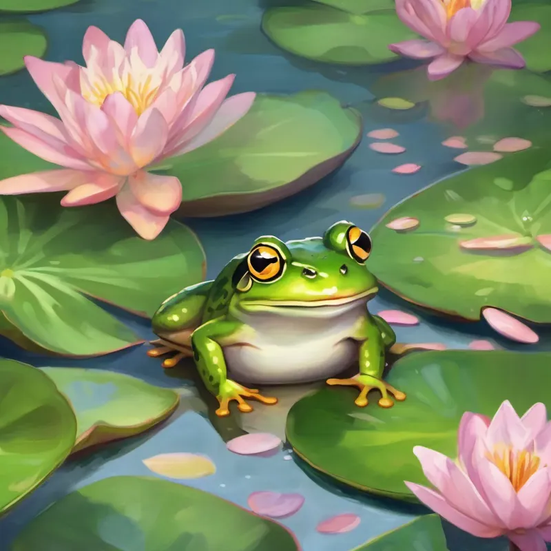 A frog with bulging eyes sitting on a lily pad