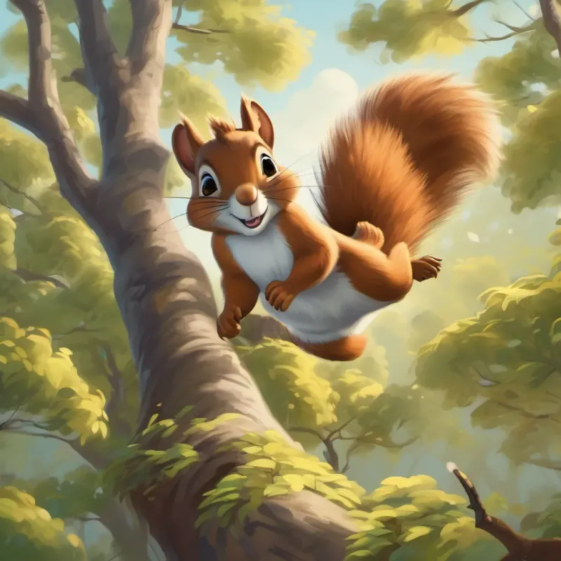 A squirrel leaping off a tree branch