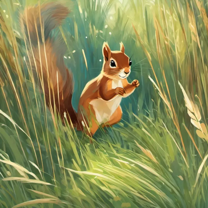 A squirrel running through tall grass