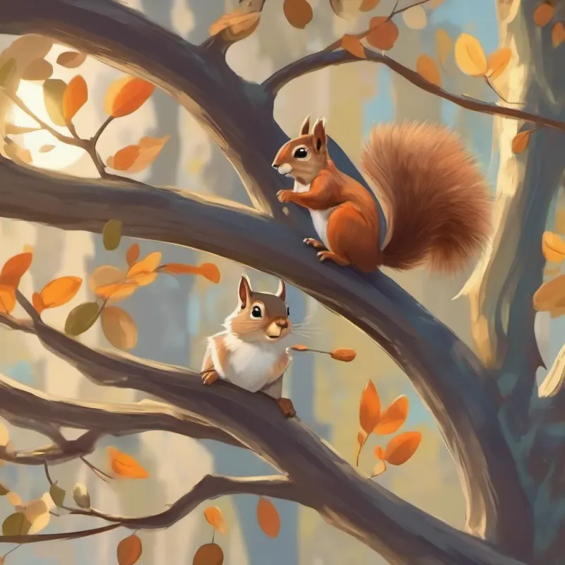 A squirrel talking to a robin
