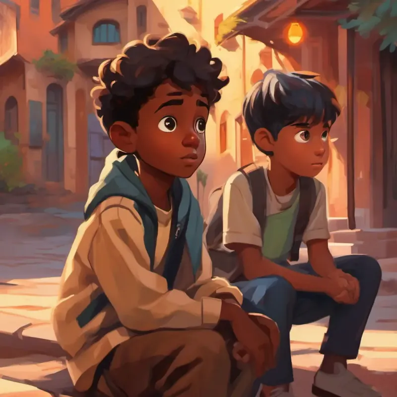 A curious young boy with dark skin and bright, twinkling eyes's habit of taking things from his friends, making them sad and confused.