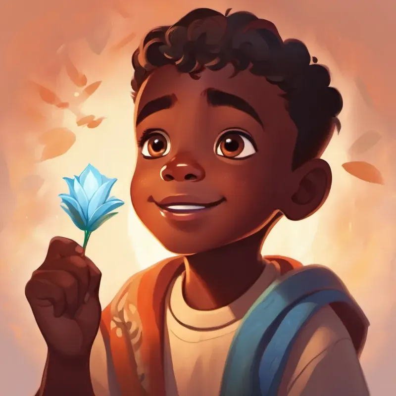 A curious young boy with dark skin and bright, twinkling eyes making a promise to be honest and thoughtful, feeling his grandmother's pride.