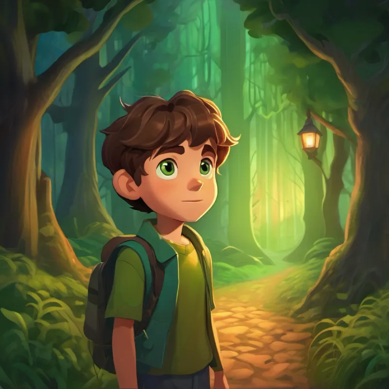 Introducing the protagonist A brave young boy with brown hair and big, curious green eyes and the spooky setting.