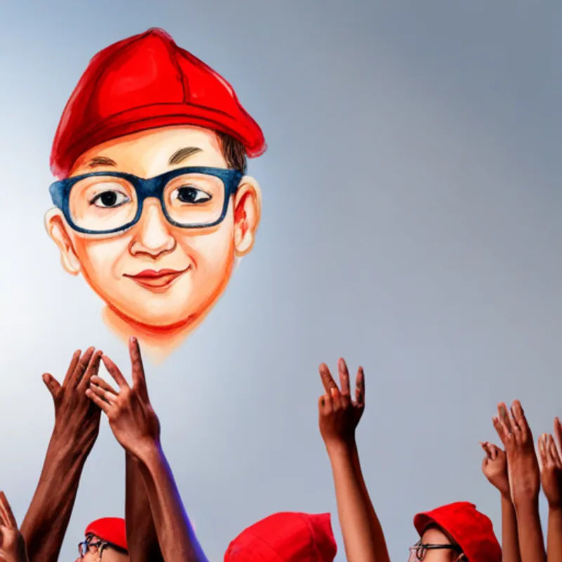The audience clapping and cheering for little boy with big dreams, wearing glasses, and a red hat