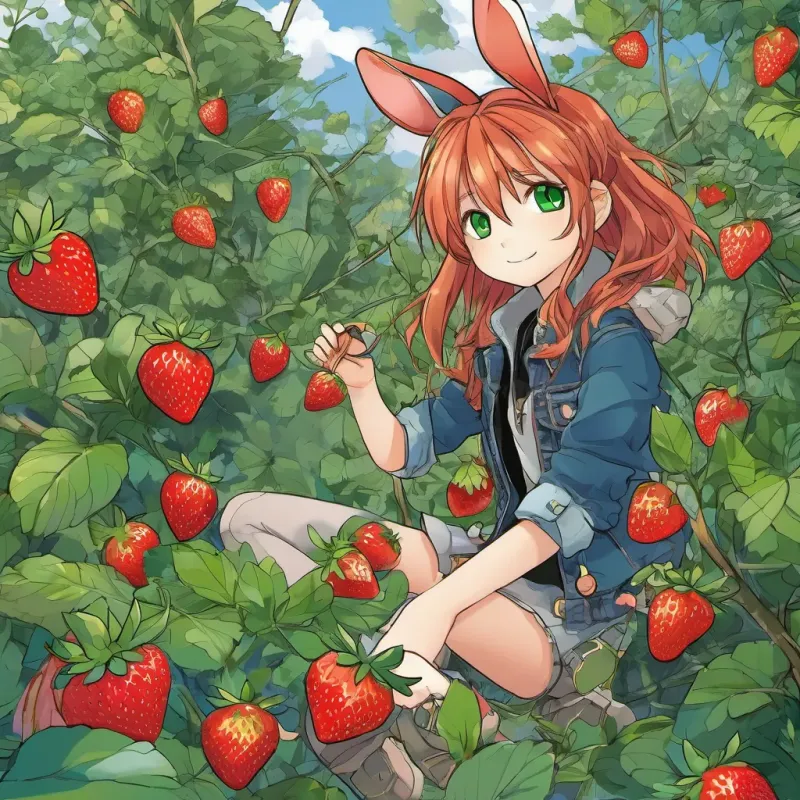 Keira and the rabbit carefully maneuvering through the tall thorny thicket, thorns parting for them slowly.