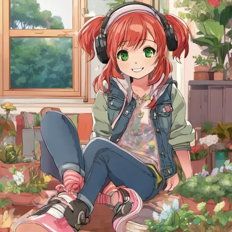 Keira and the rabbit are running and hopping through the meadows and she is wearing her black leggings and blue jean jacket with no headset and no rabbit ears. Her shirt is pink underneath her jacket