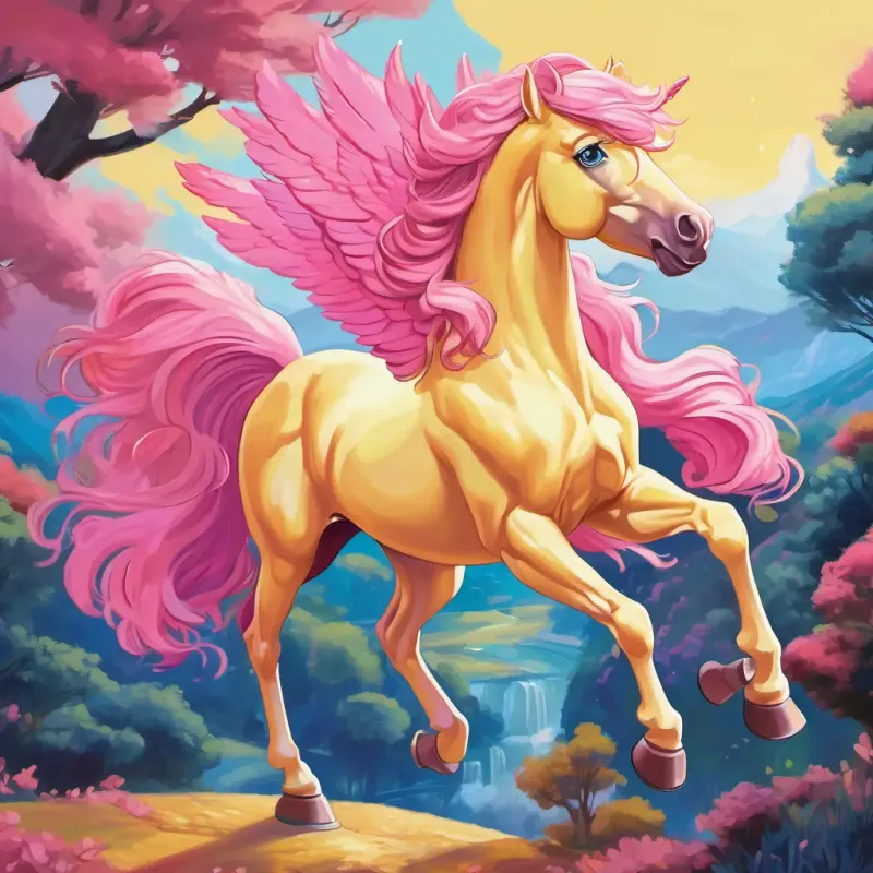Yellow pegasus with pink hair and blue eyes looking surprised and Pink earth pony with poofy pink hair and blue eyes looking amused