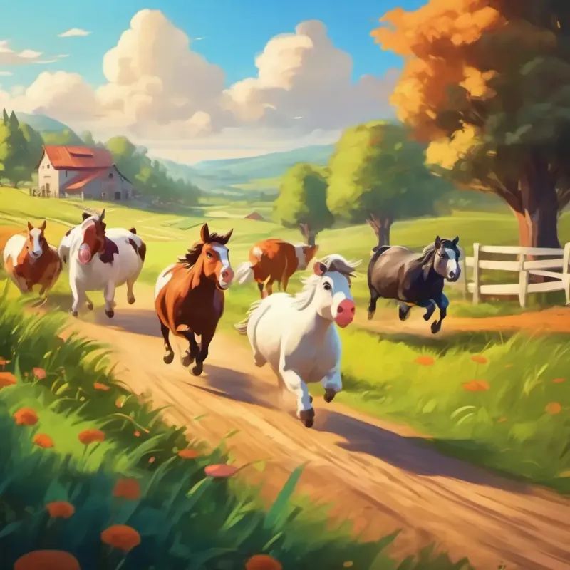 Exciting race scene with the farm animals being involved.