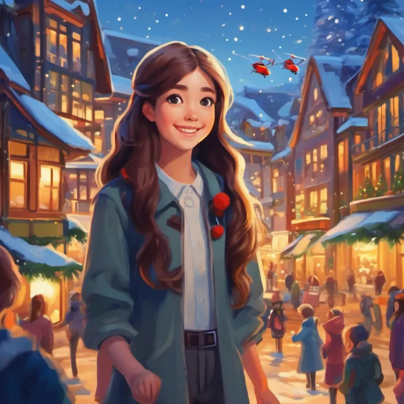 Successful meeting via drone, Girl with long, silky hair, bright, curious eyes's joy, beginnings of a friendship.