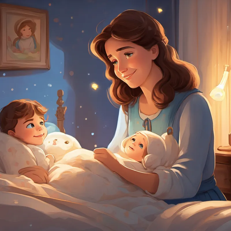 Picture of Barbara is a loving mother with brown hair and sparkling blue eyes tucking her children into bed and telling them a bedtime story. In her eyes, there is both happiness and sadness.