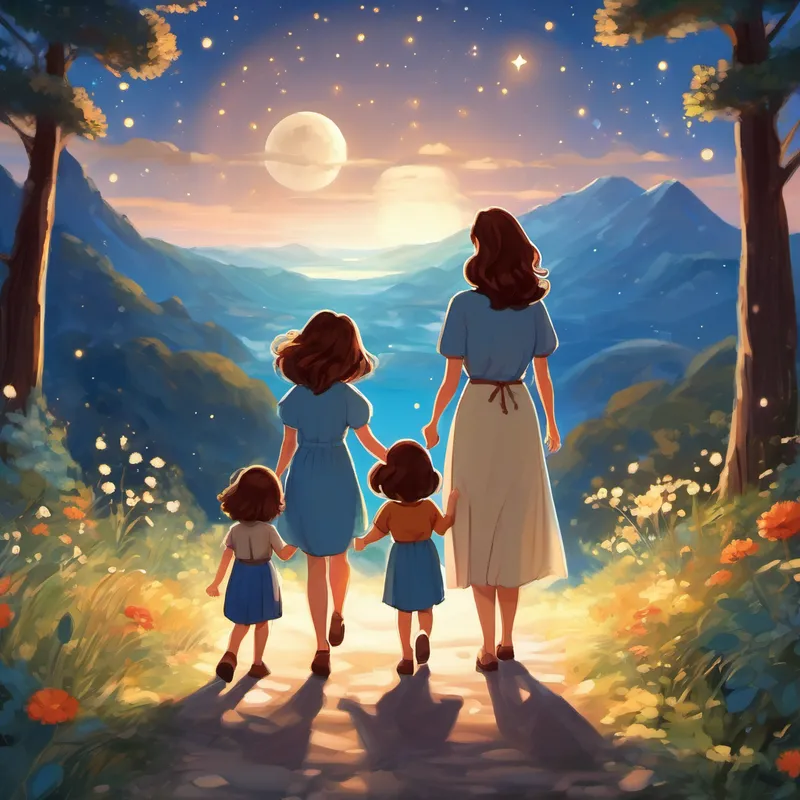 Picture of Barbara is a loving mother with brown hair and sparkling blue eyes and her children stargazing, holding hands and smiling.