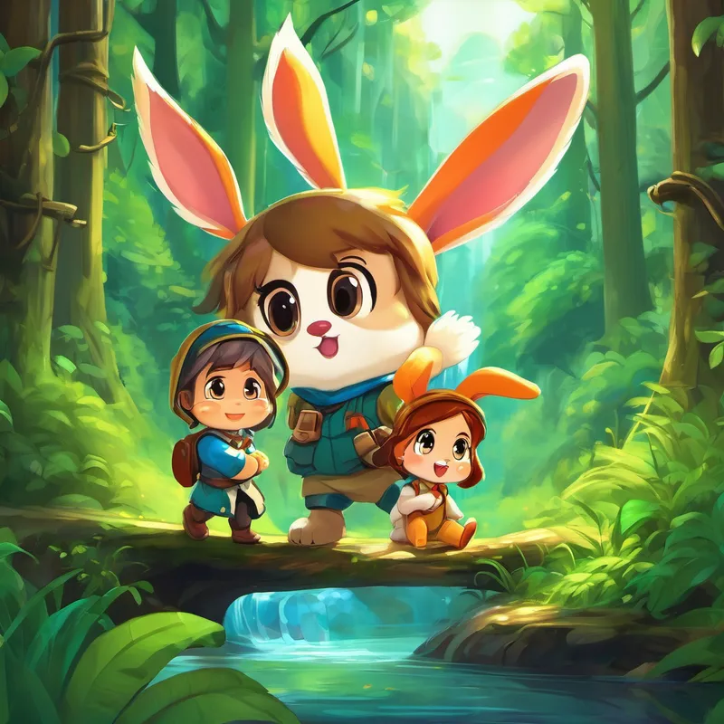 Chibi's eyes lit up with determination. "Of course, dear bunny! Together, we will find your home!" And so, Chibi and the bunny embarked on their journey through the enchanted forest. They faced many challenges, like crossing a deep river and climbing up steep mountain paths. But Chibi's determination and the bunny's bravery helped them overcome every obstacle they encountered.