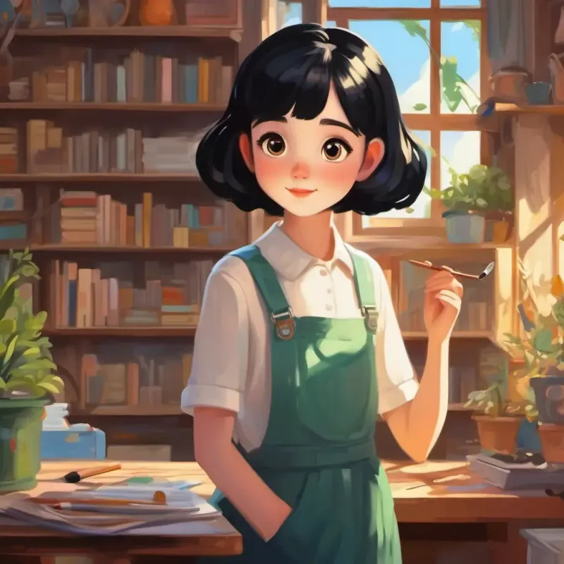 Describing Tall, thin, short black hair, big eyes, loves biology and painting's hobbies and after-school routine.