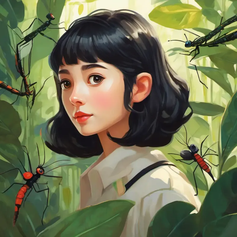 Describing Tall, thin, short black hair, big eyes, loves biology and painting’s stick insects and their quirky behaviors.