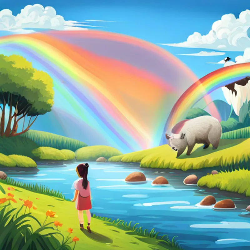 Lily seeing a rainbow with animals in it