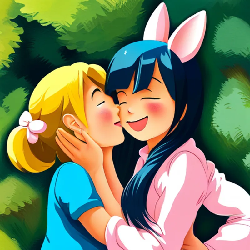 Lily and Polly whispering and laughing