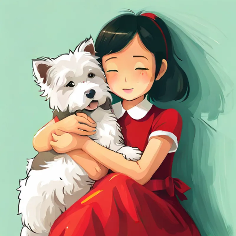 Lily and her pet dog cuddling