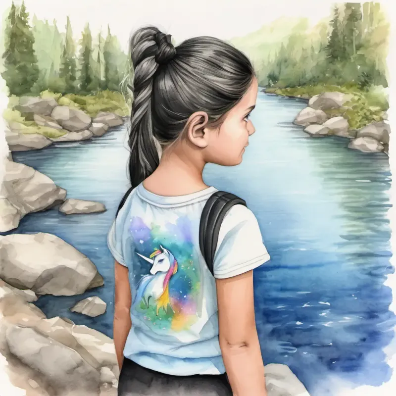 Amanda reaches a sparkling river, a potential clue.