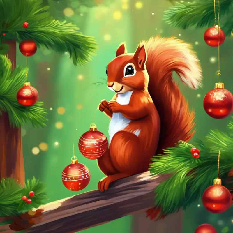 Reddish-brown squirrel with lively green eyes's safety ensured, teamwork, reaching the top together.