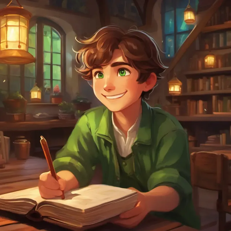 Brown hair, green eyes, always smiling and adventurous learning a valuable lesson about being careful with wishes, playful and heartwarming, with his friends