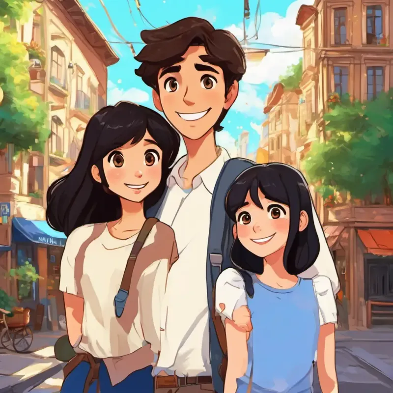 Daniela has long brown hair, sparkling brown eyes, and a warm smile and Cosmin has short black hair, twinkling blue eyes, and a contagious laugh reunite on a busy street after ten years.