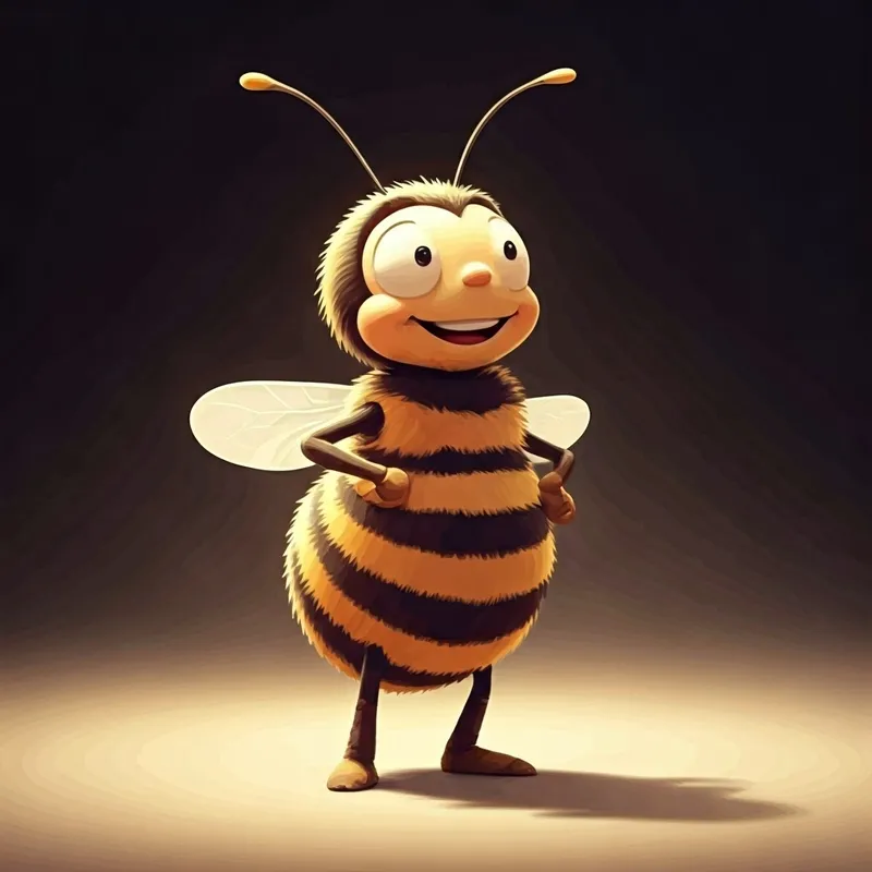A happy cartoon bee bobbing his head and tapping his feet to music