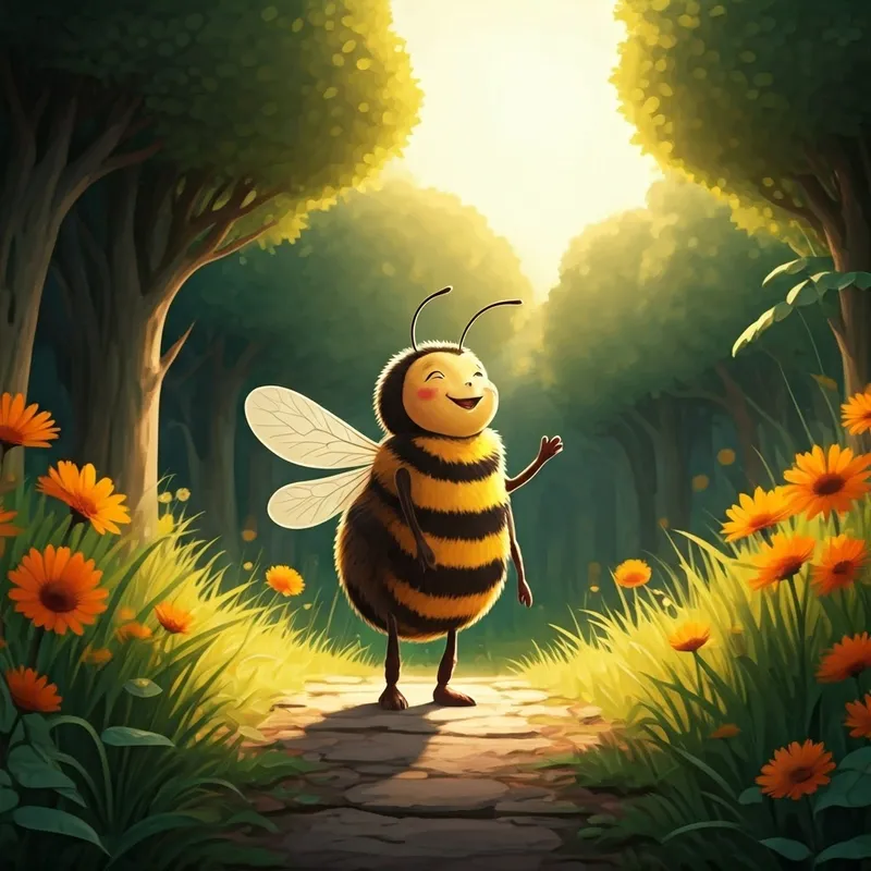 A happy cartoon bee singing a song