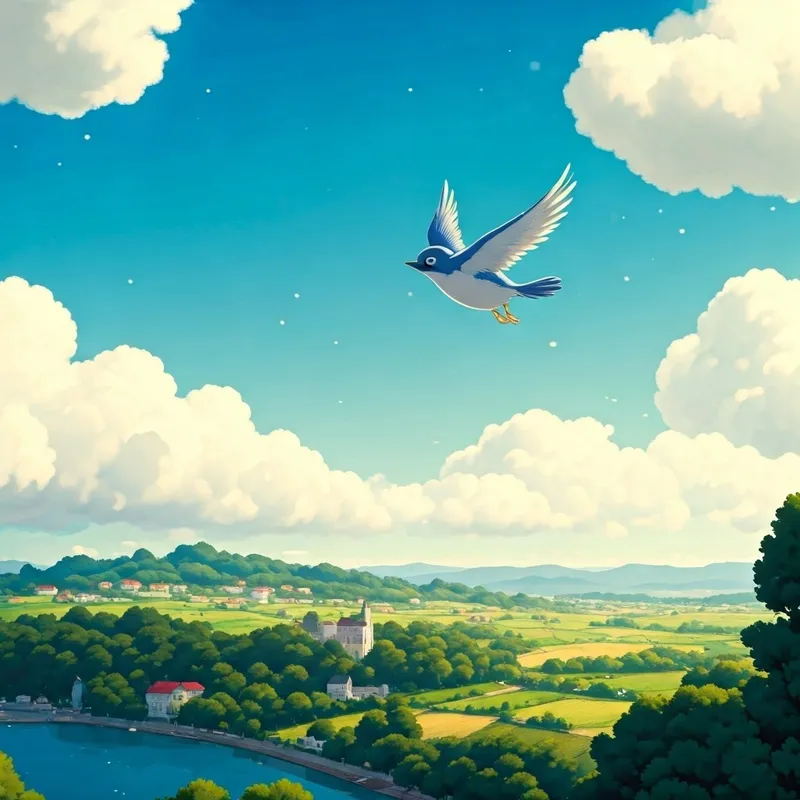 A bluebird spinning in the sky