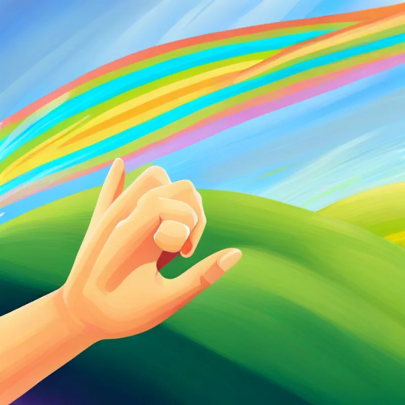 Lily with her hand reaching out towards the rainbow